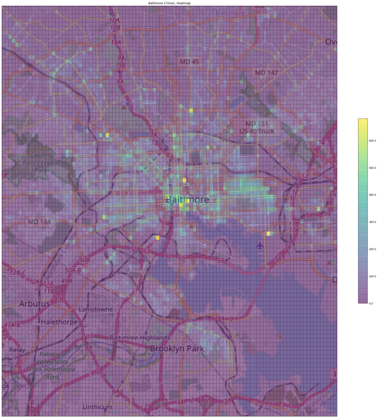 crime frequency by latitude/longitude bin