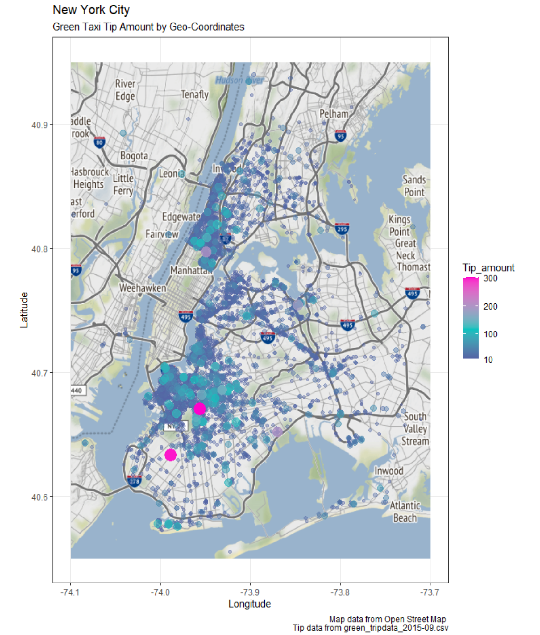 tip amount vs pickup location new york